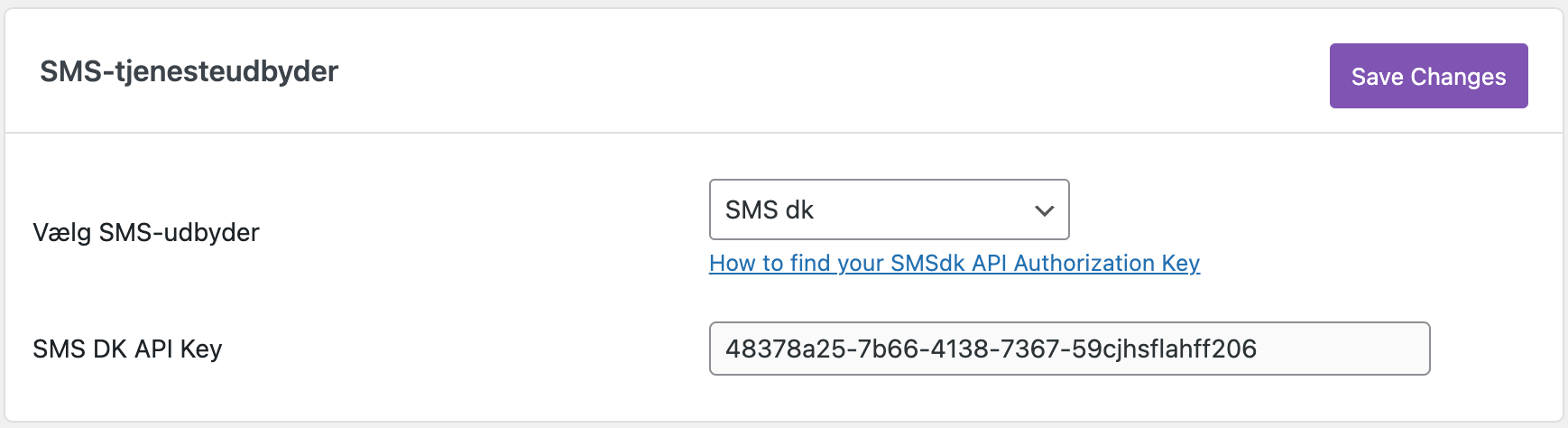 SMS for WooCommerce vælg udbyder